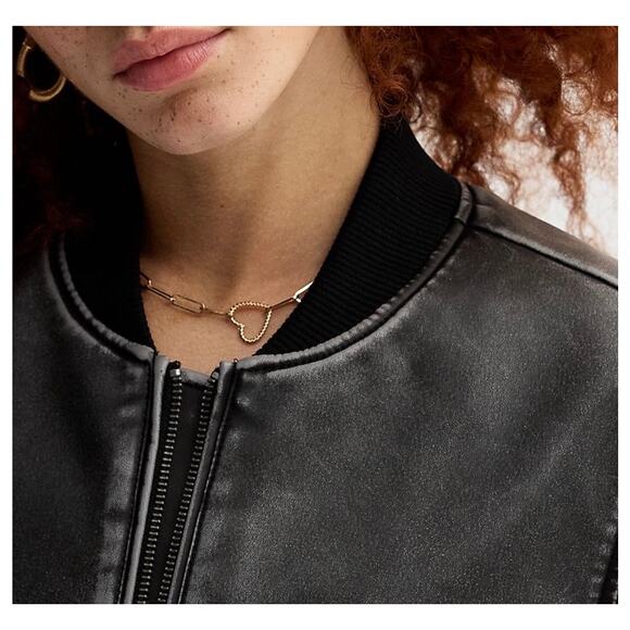 SO Faux Leather Bomber Jacket L Black Zip Front Vegan Moto Streetwear NWT edgy - Picture 4 of 10